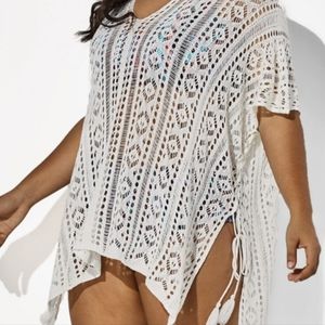 White Half Sleeves HollowOut Cover Up